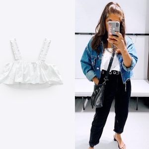 Zara White Embroidered Top